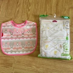 肌着5枚セット＆うさぎ柄エプロン