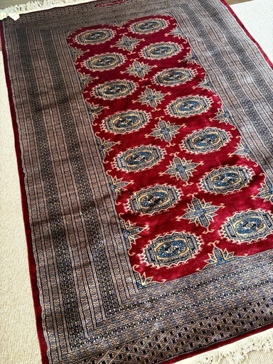 アンティーク　タグ付き　手織りラグ　絨毯　ペルシャ
