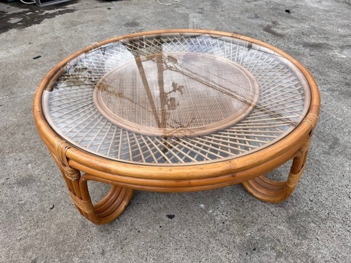 籐  ラタン ガラスローテーブル