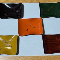 新品！　京漆器　謡曲題名入り　菓子皿　5枚の画像