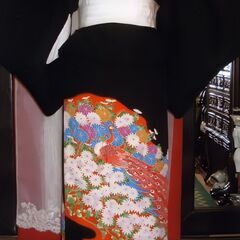 【黒留袖②】（Sサイズ）華やかな孔雀と菊柄／店舗改装・新築建て替...