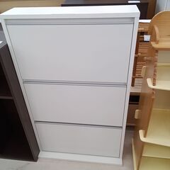 ★ジモティ割あり★ 永野家具 靴箱 ホワイト W70×D23×H...