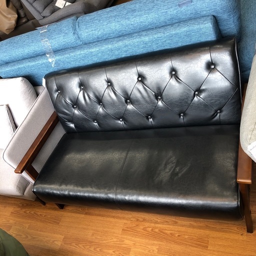 2人掛けソファー　キズヨゴレ有り　合皮　ブラウン×ブラック【取りに来れる方限定】