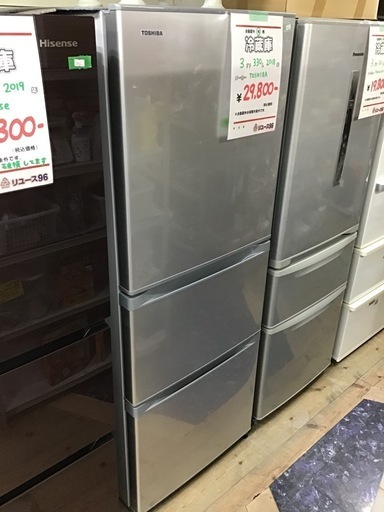 TOSHIBA 3ドア冷蔵庫2018年製330L 自動製氷有り中古品 (reuse96