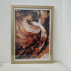 縁起物  運気上昇  鳳凰イラストプリント 額縁付き 
置物