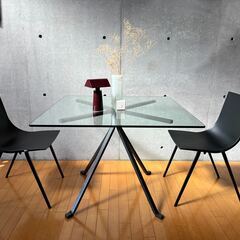 イタリア製 デザイナーズ ダイニングセット｜Driade(ドリアデ) CUGINO(クジーノ) ガラステーブル｜Zanotta(ザノッタ) Asia chair(アジア チェア) 2脚の画像