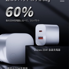 PD25W 急速充電器【業界超軽量PSE認証】 USB 充電器2台同時充電可能の画像