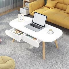 ローテーブル 引き出し付き センターテーブル コーヒーテーブル ミニテーブル リビングテーブル 机 コンパクトデスク ノートpcデスク 一人暮らし 省スペース しまうテーブル 収納機能 家具 新生活 木製 ナチュラルカラー おしゃれ 幅100 奥行48 高さ4の画像