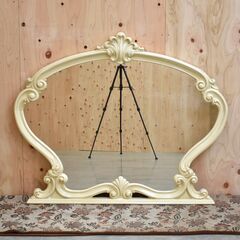 ≪yt1898ジ≫ イタリア製 ウォールミラー Salrarelli/サルタレッリモビリ フローレンス 鏡/壁掛け/アンティーク調/かわいい/姫系/プリンセス/白家具/中古家具/宮城県仙台市 70330-06の画像