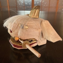 加賀　獅子頭　光峰作　伝統工芸品　郷土玩具　木箱入り　置物　縁起物　天然木製　彫刻　ミニ木刀付きの画像