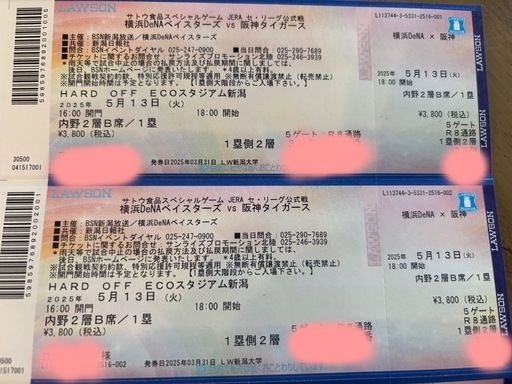 5月13日　プロ野球　チケット　横浜　阪神