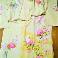 訪問着レンタル¥9,800単品　淡黄ツバキ蝶刺繍