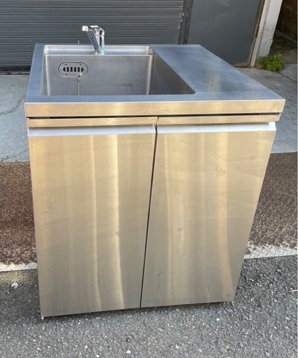 特注品 業務用 台付き1槽シンク 混合水栓付き 幅730×奥750×高さ840(mm) 扉付き 一層シンク 一層 1層 一槽 店舗 厨房機器 流し台 大阪