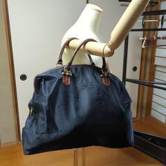 バレンシアガ 　ボストンバッグ クロコ型押し ナイロン ネイビー　美品