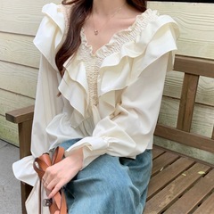 2wayクロスフリルリボンブラウス/オープンショルダーの画像