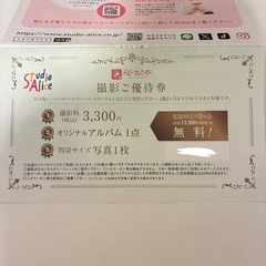 スタジオアリス 撮影ご優待券　赤ちゃん　ベビー　百日祝い　お宮参...