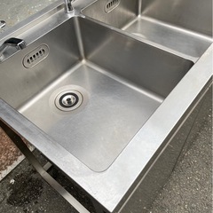 特注品 業務用 2槽シンク 混合水栓 3口蛇口付き 幅1000×奥700×高さ845+110(mm) 扉付き 二槽シンク 二層シンク 2層シンク 深形 大阪の画像