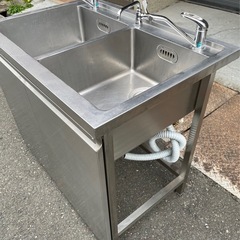 特注品 業務用 2槽シンク 混合水栓 3口蛇口付き 幅1000×奥700×高さ845+110(mm) 扉付き 二槽シンク 二層シンク 2層シンク 深形 大阪の画像