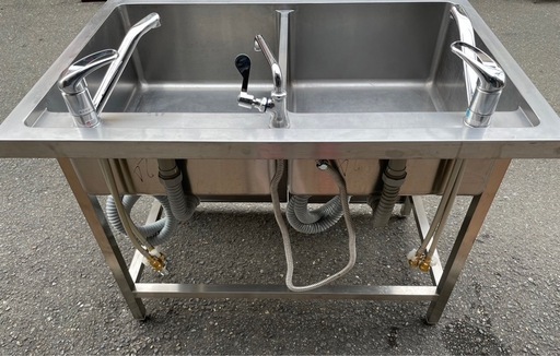 特注品 業務用 2槽シンク 混合水栓 3口蛇口付き 幅1000×奥700×高さ845+