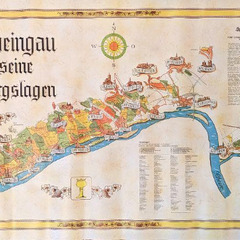 イラストマップ、ドイツのライン川と周辺ブドウ畑、横長、地図のポスター