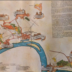 イラストマップ、ドイツのライン川と周辺ブドウ畑、横長、地図のポスターの画像
