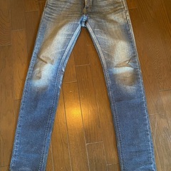 日本製lee ridersデニムジーンズスキニースリムタイトフィットストレッチvintageウォッシュダメージ加工本革製パッチの画像