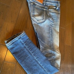 日本製lee ridersデニムジーンズスキニースリムタイトフィットストレッチvintageウォッシュダメージ加工本革製パッチの画像