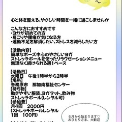 ６月スタート♪ 水曜1時半から　初心者歓迎　ゆったりヨガサ…