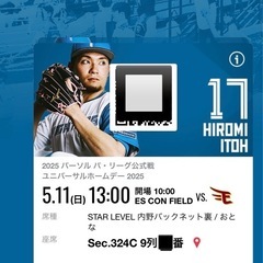 【１枚出品】5月11日 北海道日本ハムファイターズ対東北楽天ゴル...