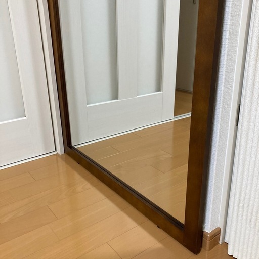 天然木　姿見　大型ミラー立て掛け鏡　