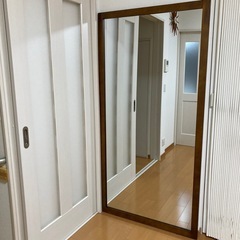 天然木　姿見　大型ミラー立て掛け鏡　