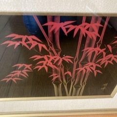 輪島塗パネル　額絵　額縁　赤竹　工芸品　インテリア　飾り物　明峰
　の画像