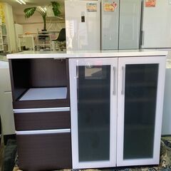 【リサイクルショップ　ピカソ　小松原】】🍽️ ニトリ 2枚両開きドア キッチンカウンター Nポスティア 120 BK 🍽️★0776★の画像
