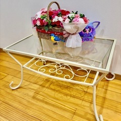 【5/20まで！】アンティーク家具・ハートのガラステーブル・猫脚...