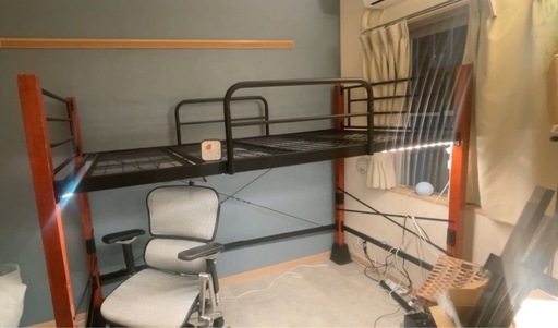 中古 2段ベッド JKプラン ミドルベッド　ハイベッド 木製 シングル 天然木 脚を取れば低いミドルベッドになる 幅209×奥行102 ブラック 黒 ブラウン 茶色 TSIRI1042SETBKBR