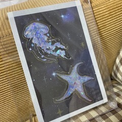 幻想的な宇宙アート クラゲとヒトデ 星 夜空の画像