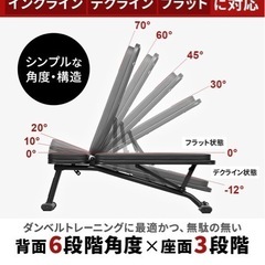 トレーニングベンチ　折り畳み式　角度調整機能　フラットベンチ　インクラインベンチ　デクラインベンチの画像
