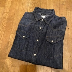 美品濃紺インディゴデニムジーンズシャツジャケットダンガリーGジャン細身タイトウエスタン長袖スナップボタンワーク ビンテージの画像