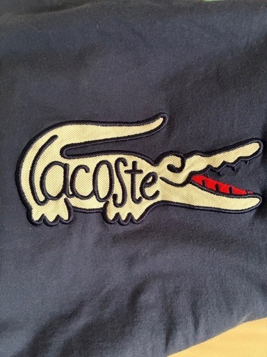 ラコステ　LACOSTE M 半袖Tシャツ　デカロゴ　刺繍　ワニ　紺色　ネイビー