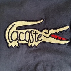 ラコステ　LACOSTE M 半袖Tシャツ　デカロゴ　刺繍　ワニ　紺色　ネイビーの画像
