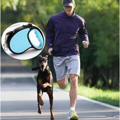 犬 リード 伸縮 巻き取り式 ドッグリード ブルー　お散歩 お出かけ　5mの画像