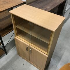 ★ジモティ割引あり★ 食器棚 ロータイプ 木目調 ライトブラウン W(幅)58.5×D(奥行き)29×H(高さ)91cm ※クリーニング済みの画像