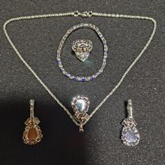 ブルークリスタル　ネックレス　リング　ブレスレット　イヤリング　5点　新品未使用の画像
