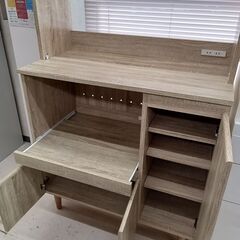 ★ジモティ割あり★  レンジ台 ベージュ×木目 W90×D46.5×H180 クリーニング済み TC8562の画像