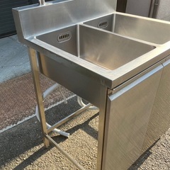 特注品 業務用 2槽シンク 混合水栓 蛇口付き 幅850×奥750×高さ950+BG150(mm) 扉付き 二槽シンク 二層シンク 2層シンク 深形 大阪の画像
