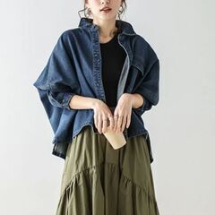 新品未使用 ショート デニムジャケット ポケット ドロップショルダーの画像