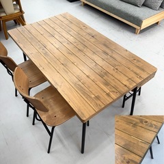 【美品‼️】定価109,990円♪ 現行モデル ニトリ 135cm幅4人掛けダイニングテーブルセット(アウロス) 片側ベンチ アイアンフレーム オーク材ブラウン♪の画像