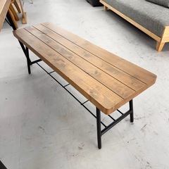 【美品‼️】定価109,990円♪ 現行モデル ニトリ 135cm幅4人掛けダイニングテーブルセット(アウロス) 片側ベンチ アイアンフレーム オーク材ブラウン♪の画像