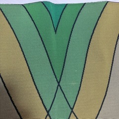 着物 帯 袋帯 2 緑 黄 幾何学模様 紋様の画像