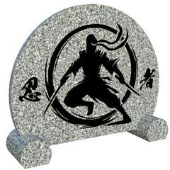 ✅【希少】高級青御影石《大島石》使用 忍者＆武士 彫刻オブジェ（リバーシブル仕様）の画像